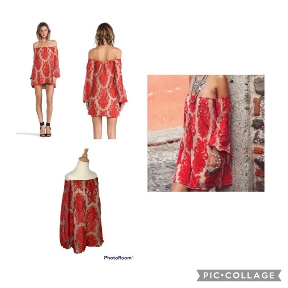 For love & lemons precioso embroidered off shoulder long sleeves mini dress SZ M